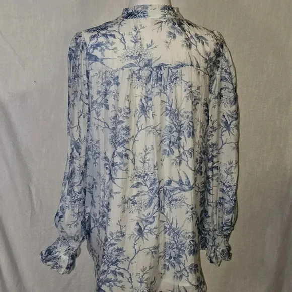 Fate Elegance In Bloom Blue Floral Bohochic Ruffle Neck Long Sleeve Blouse SZ M - Picture 6 of 13